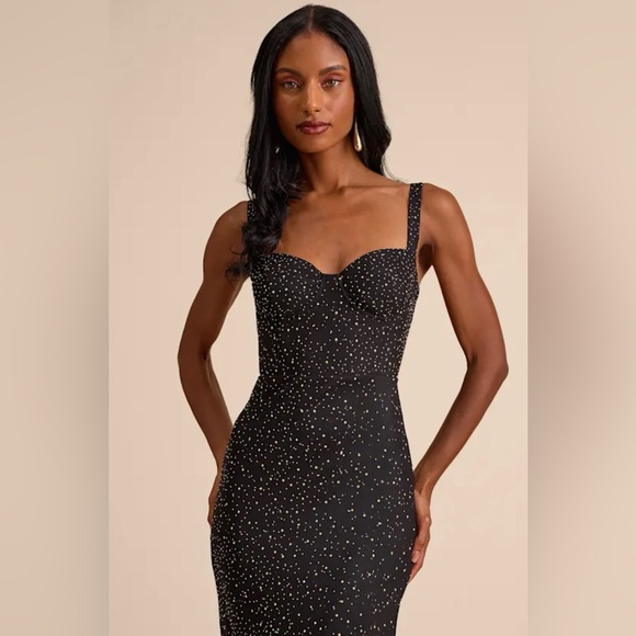 Lulus A-Lister Black Rhinestone Bustier Maxi Dress XL NWT - Picture 3 of 7